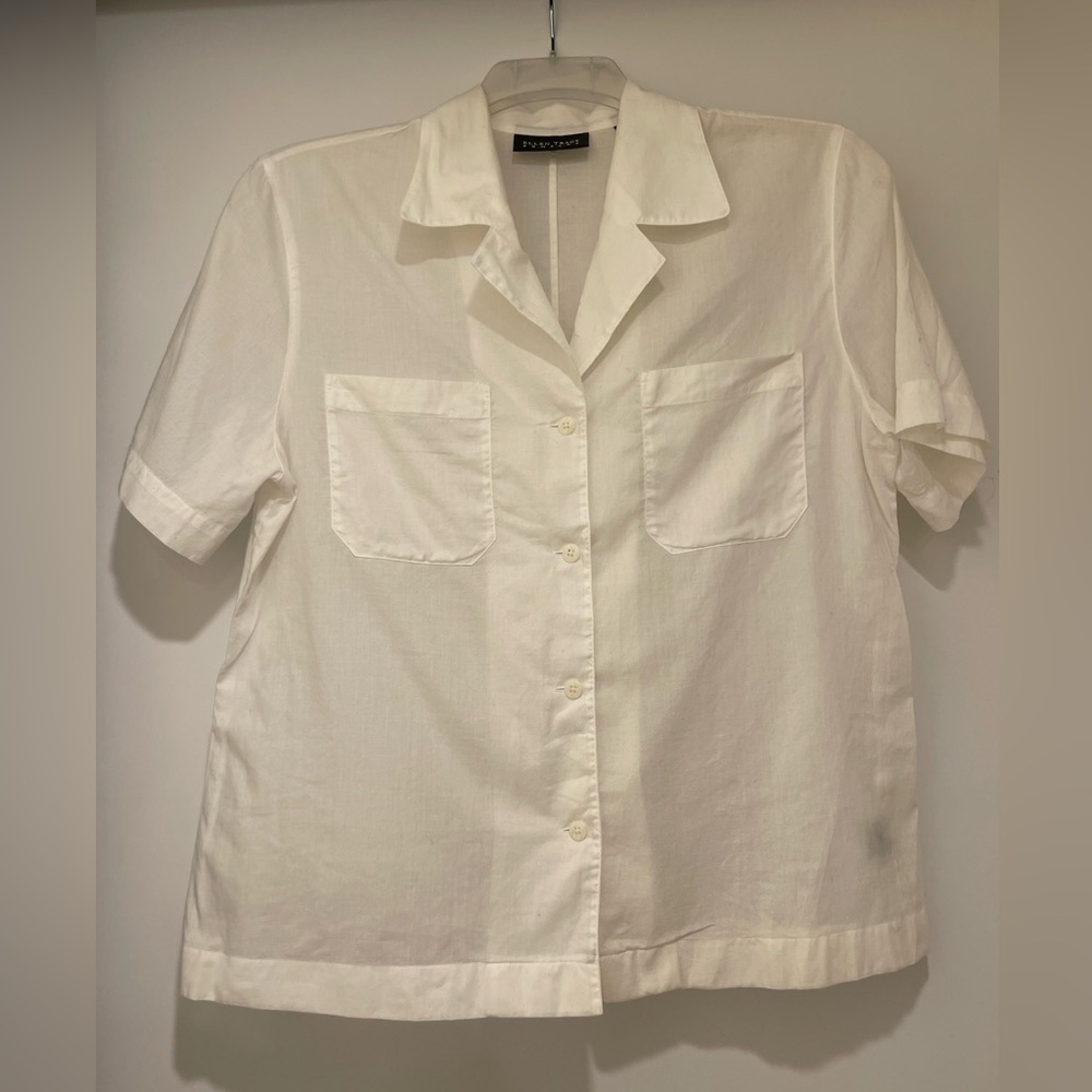 Ellen Tracy Company White Cottton Short Sleeve Button Up Shirt - Size 12